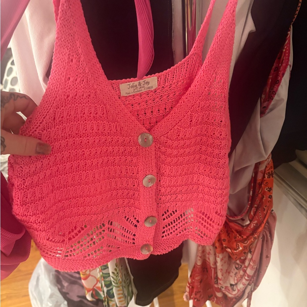 Pink Crochet Button-Up Tank Top